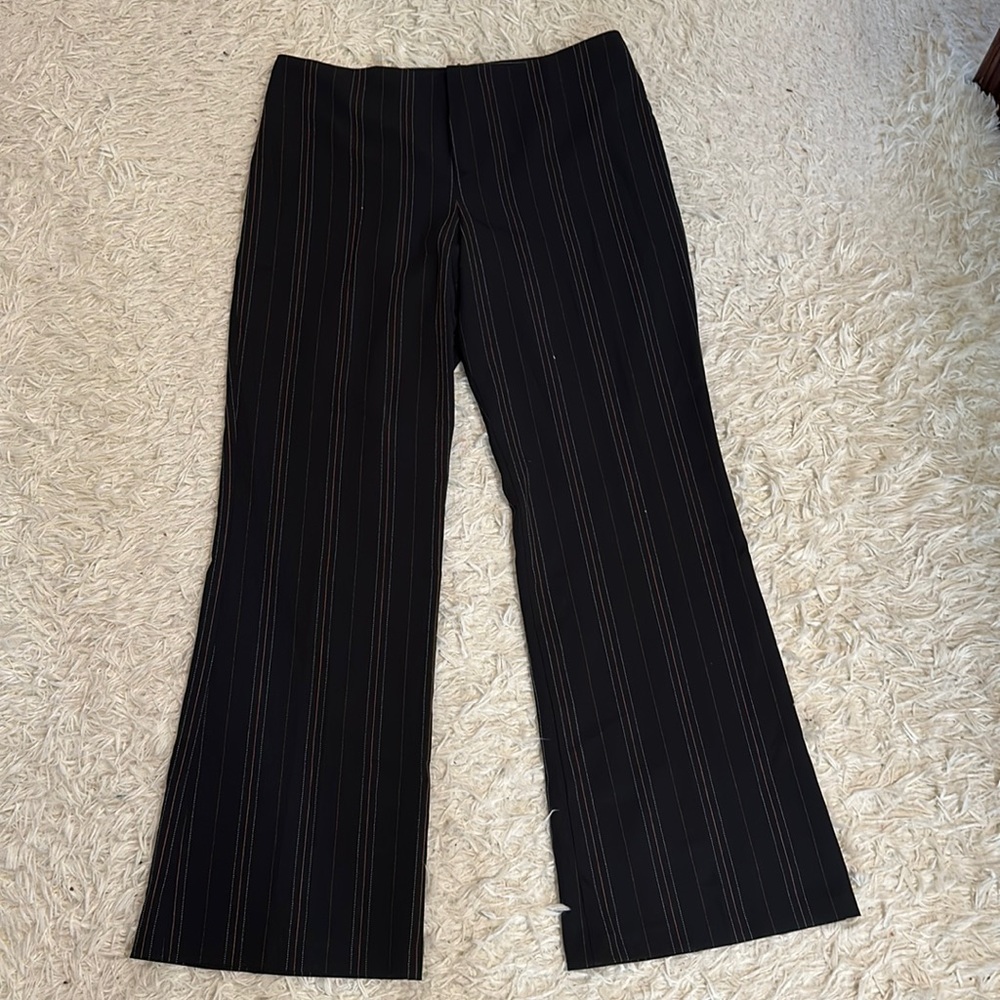 Byerwear woman’s black dress pants with pink and white pin stripe. Size 15
